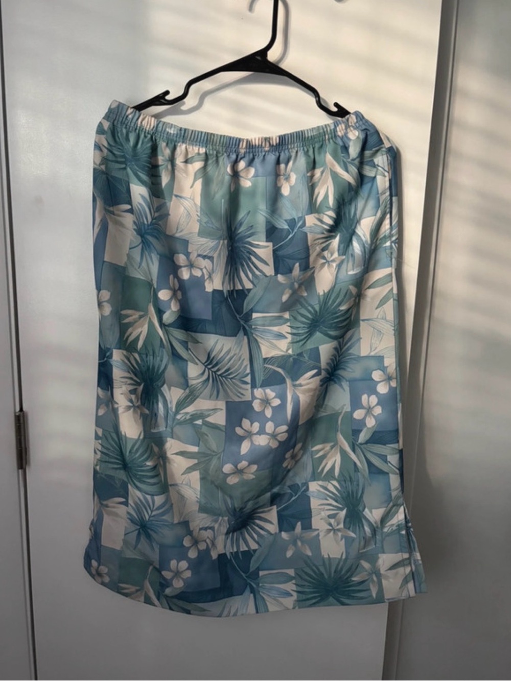 Vintage Y2K Boho Blue Tropical Floral Print Elastic-Waist Midi Skirt